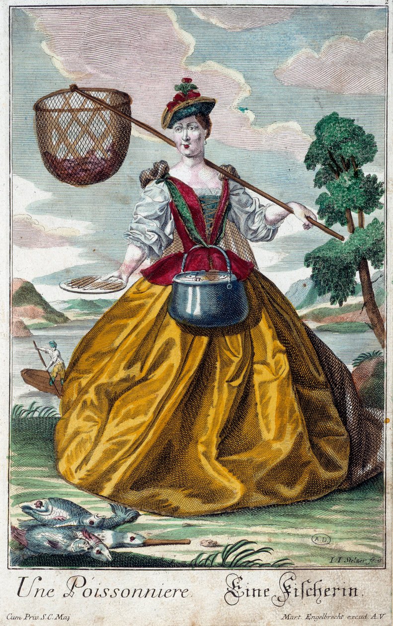 Metier: egy hal. Martin Engelbrecht (1684-1756) metszete a „” Manuuries habilles új összeállítása”-ban, 18. század, Németország. Párizs, dekoratív művészet alkotó: Martin Engelbrecht
