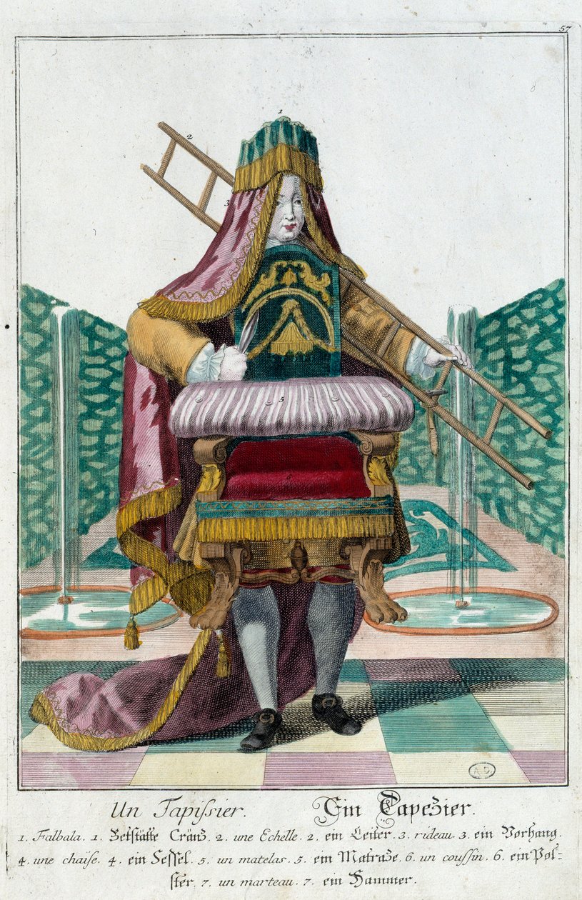 Méret: Kárpit. Martin Engelbrecht (1684-1756) metszete a „” Manuuries habilles új összeállítása”-ban, 18. század, Németország. Párizs, dekoratív művészet alkotó: Martin Engelbrecht