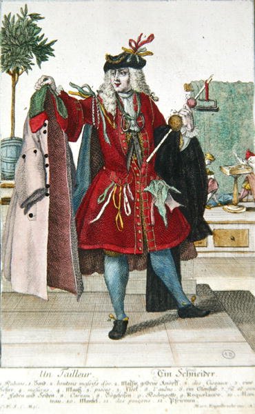 A szabó, 1735 körül (színes metszet) alkotó: Martin Engelbrecht