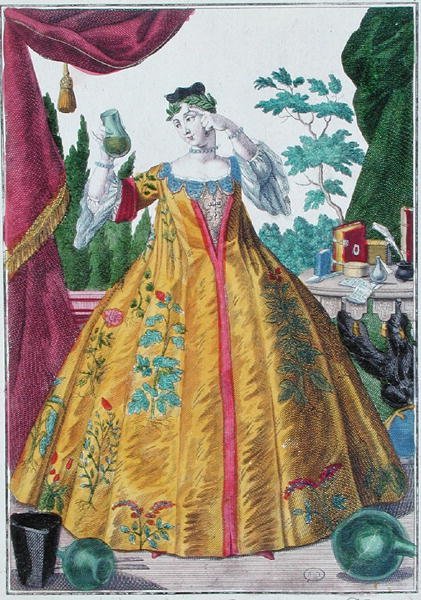 Az orvos felesége, 1735 körül (színes metszet) alkotó: Martin Engelbrecht