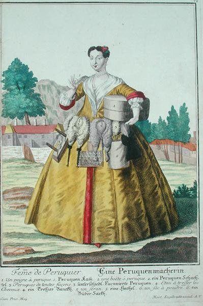 A parókakészítő felesége, kiadva Augsburgban, 1735 körül (színes litó) alkotó: Martin Engelbrecht