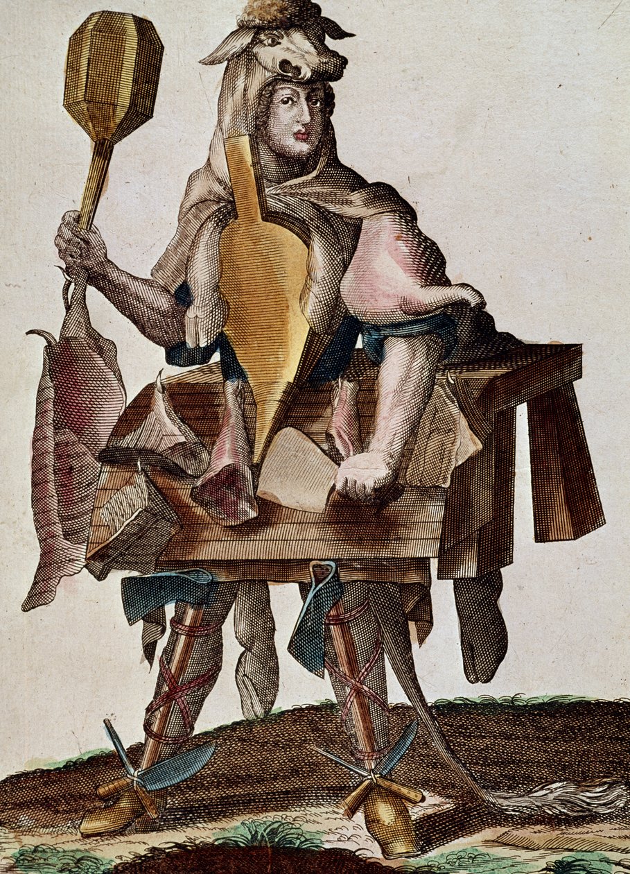 A hentes, metszet az Assemblage des nouveau manouvries habilles Martin Engelbrecht (1684-1756), Németországból alkotó: Martin Engelbrecht