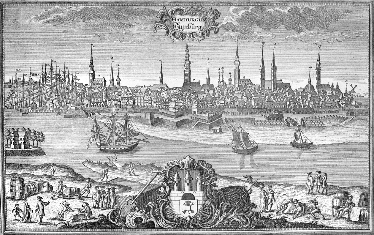 Hamburg látképe, 1710-50 körül alkotó: Martin Engelbrecht