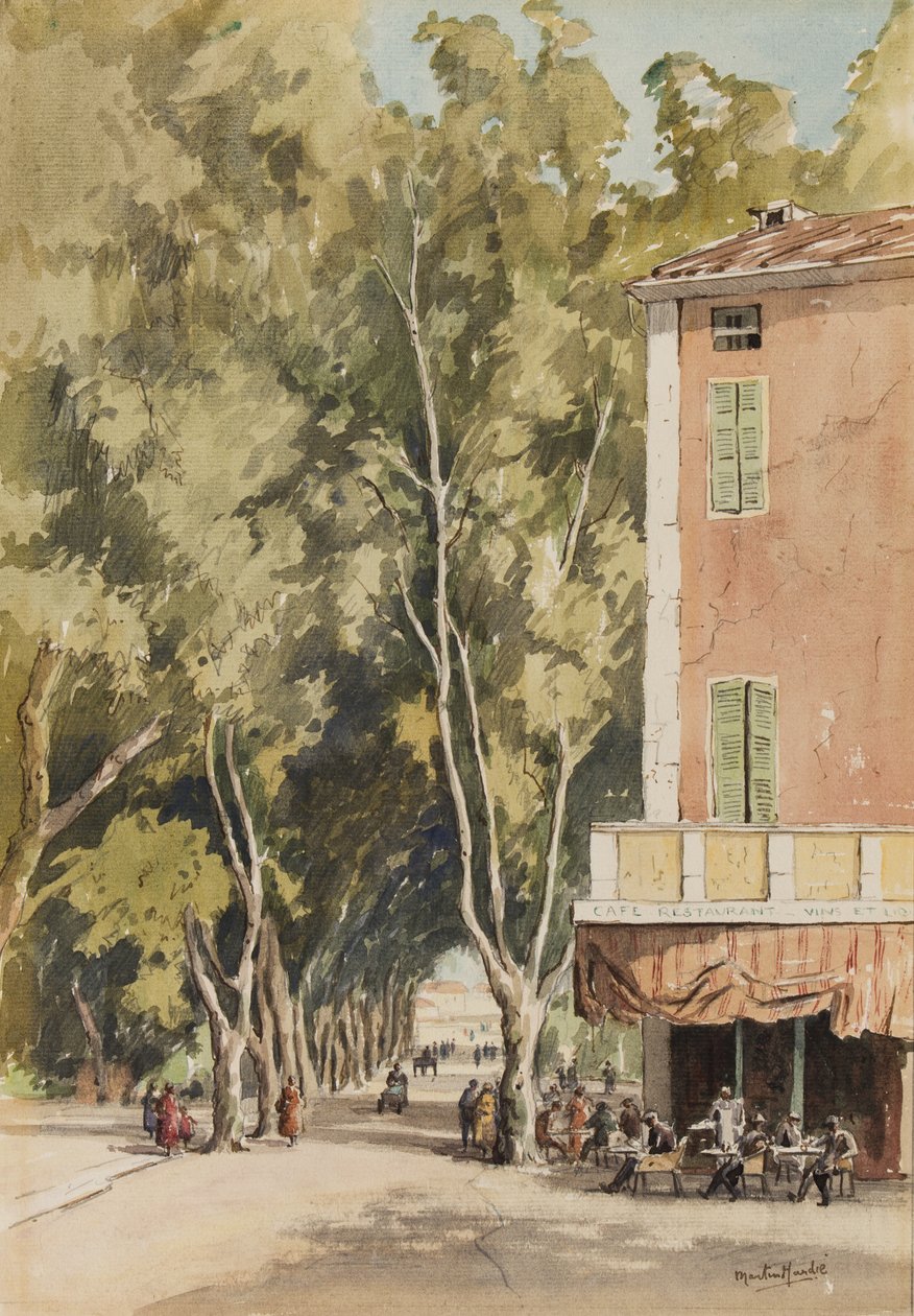 "An avenue of platan trees, Vaison", Vaucluse, 1933. október (tinta és akvarell papíron) alkotó: Martin Hardie