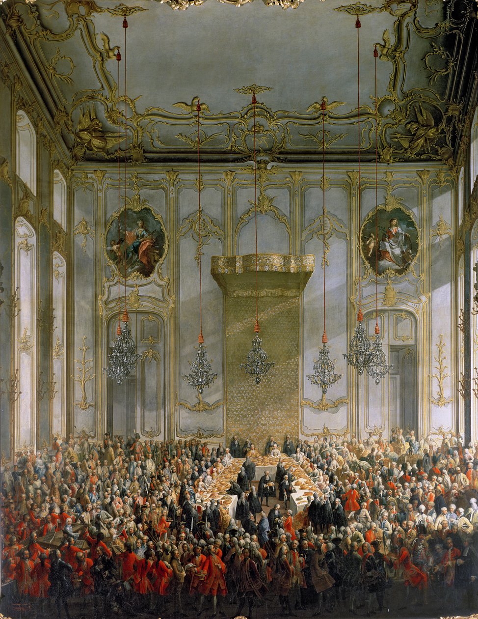 Udvari bankett a bécsi Hofburg-palota nagy előcsarnokában (részletesen lásd 68229) alkotó: Martin II Mytens or Meytens