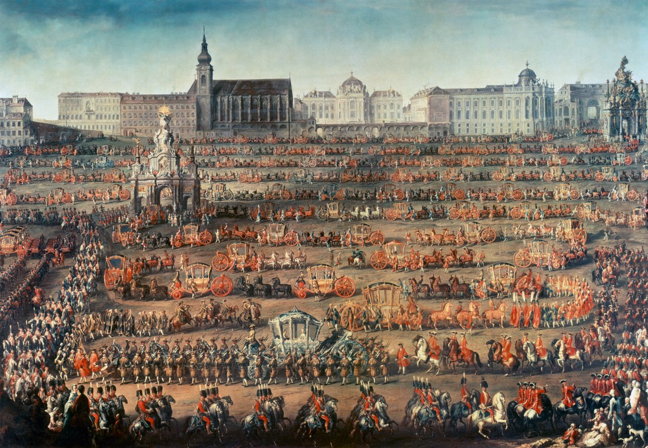Pármai Izabella ünnepélyes beléptetése Bécsbe, hogy II. József császár (később II. József) menyasszonya legyen alkotó: Martin II Mytens or Meytens
