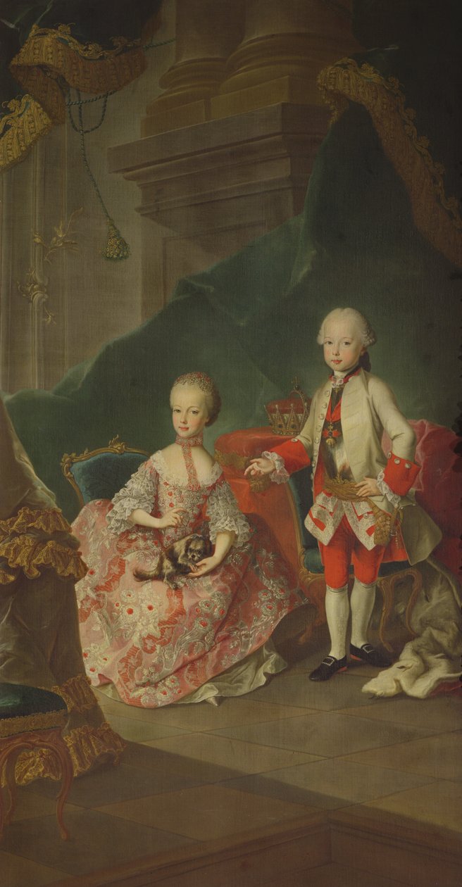 Mária Terézia osztrák császárnő (1717-80), Lipót (1747-92) (később II. Lipót császár) és nővére, Mária Krisztina hercegnő (az Albalapító Albert Sachsen-Teschen későbbi felesége) két gyermeke alkotó: Martin II Mytens or Meytens