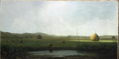 Mocsári jelenet: Szarvasmarha széna-nyereg közelében (olaj, vászon) alkotó: Martin Johnson Heade