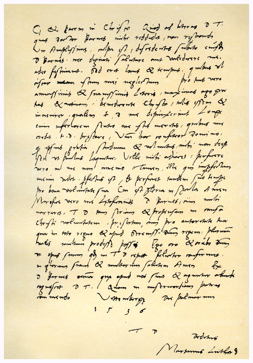 Luther Márton levele Thomas Cromwellnek, 1536. április 9 alkotó: Martin Luther