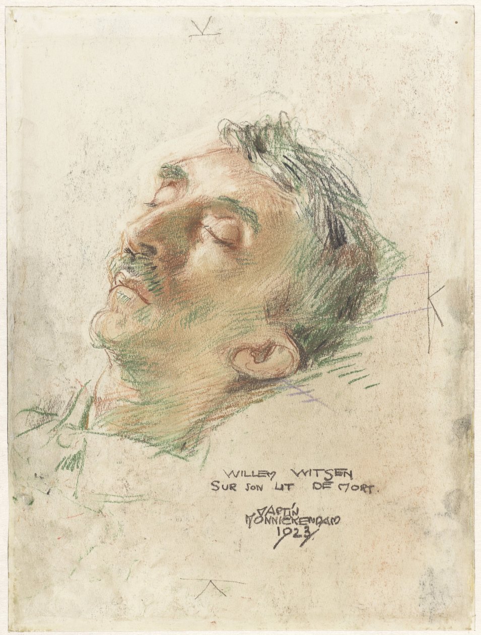 Willem Witsen a halálos ágyán Willem Witsen sur son lit de mort (cím a tárgyon) alkotó: Martin Monnickendam