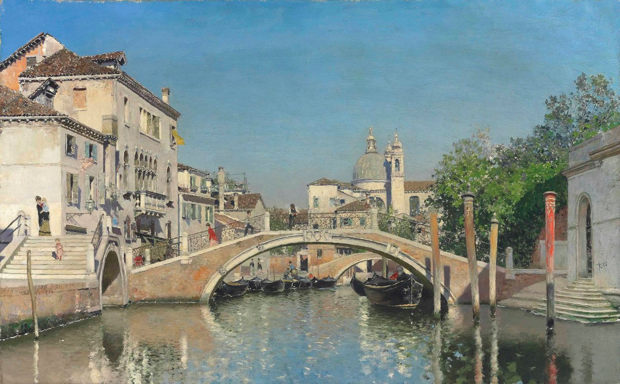 Velencei csatorna gondolákkal, Santa Maria Della Salute (olaj, vászon) alkotó: Martín Rico y Ortega