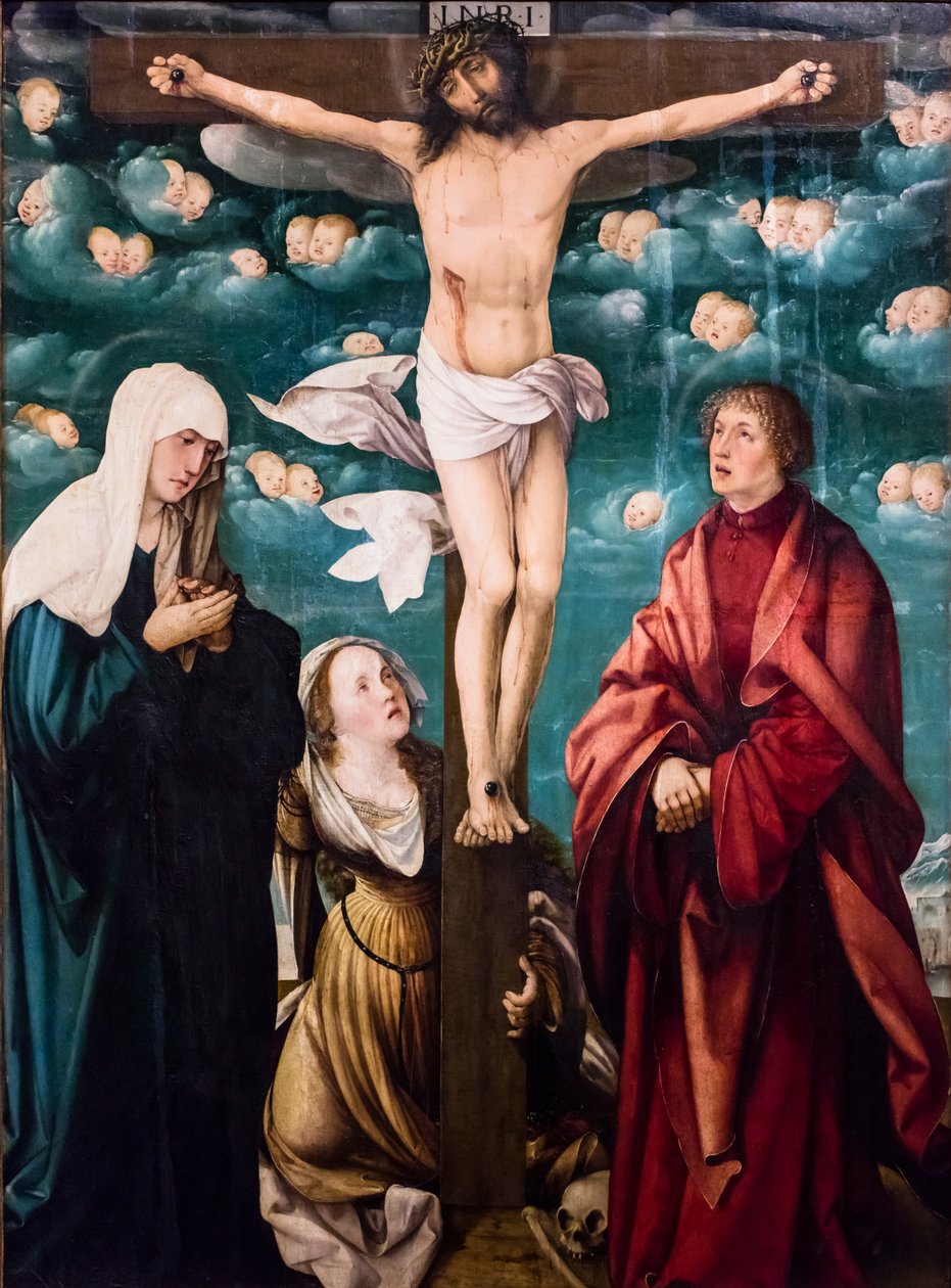 Keresztrefeszítés Szűz Máriával, Szent Mária Magdolnával és Szent János evangélistával, 1525-1530 körül (Tempera és olaj, lucfenyő) alkotó: Martin Schaffner