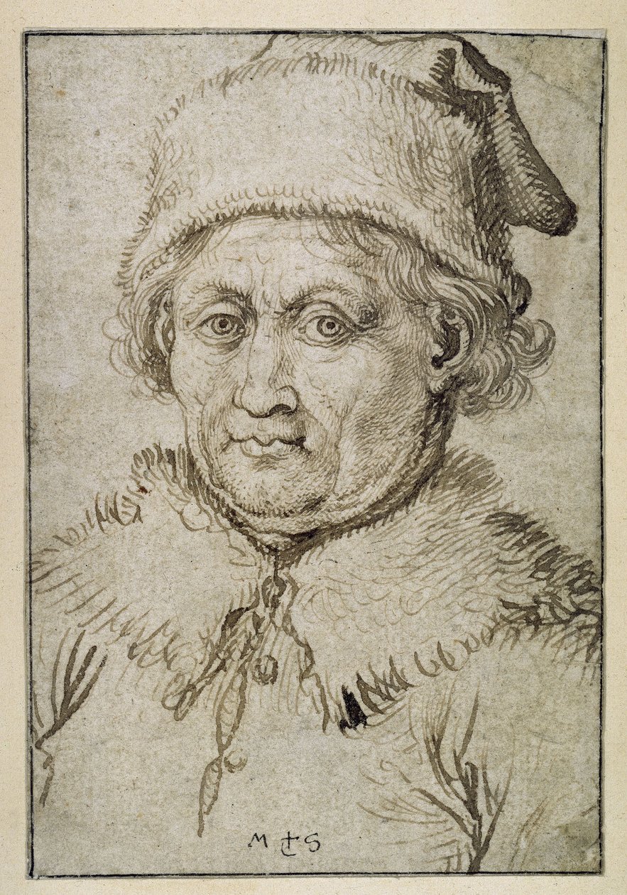 Idős férfi mellképe prémgallérral és prémes sapkával alkotó: Martin Schongauer