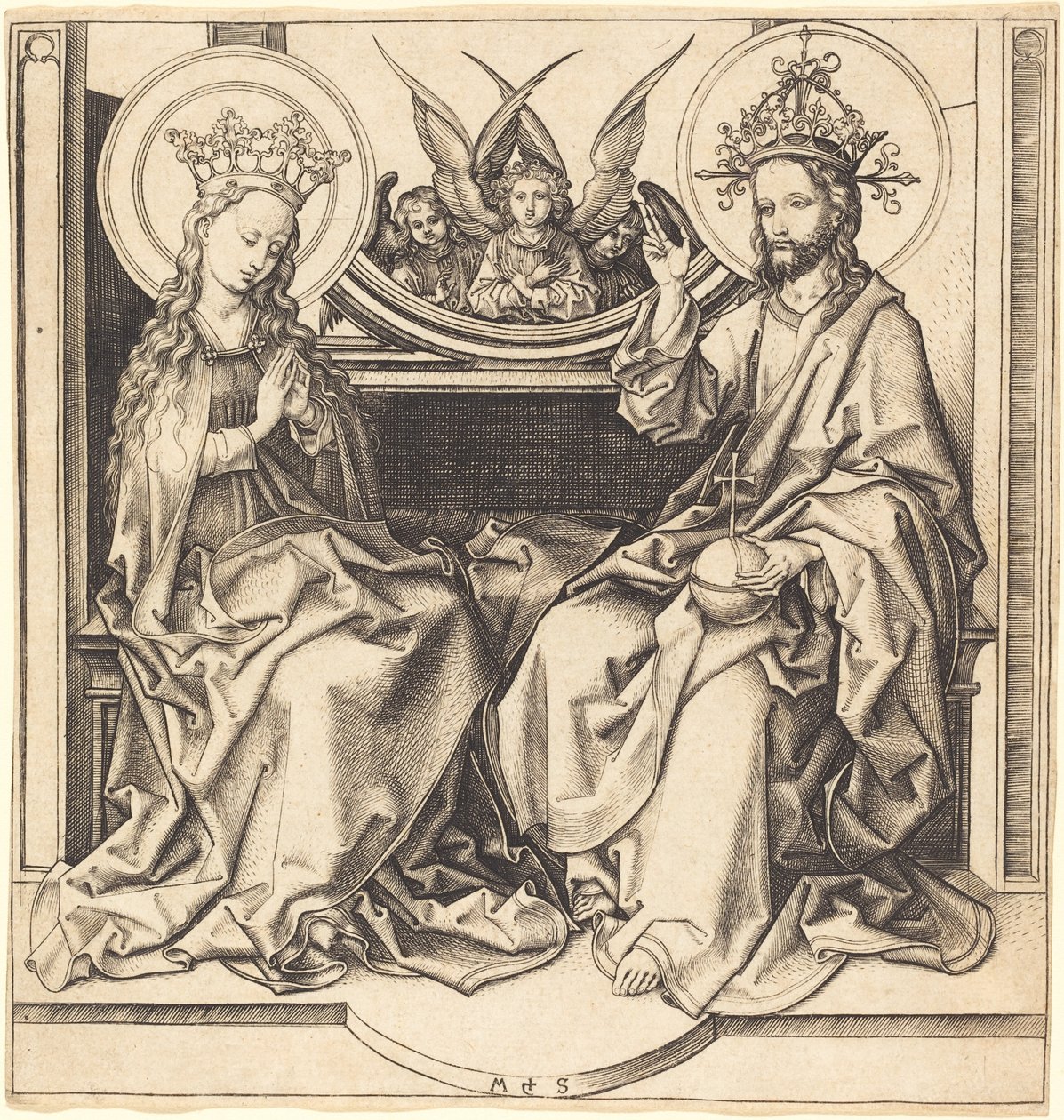 Krisztus áldja a Szűzanyát alkotó: Martin Schongauer