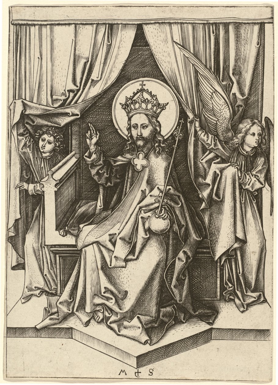Krisztus trónoló, két angyallal alkotó: Martin Schongauer