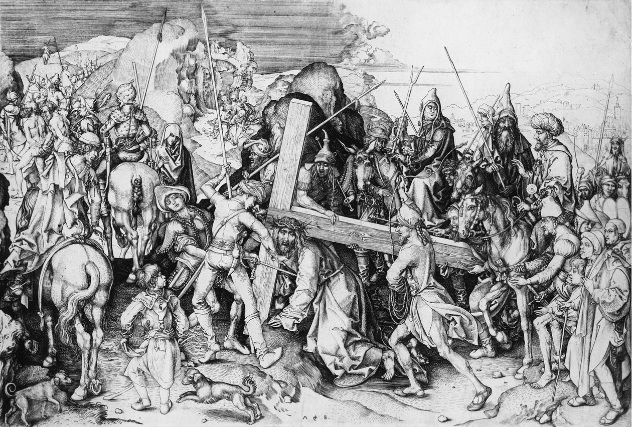 Krisztus a keresztjét hordozó, 1475 körül (metszet) alkotó: Martin Schongauer