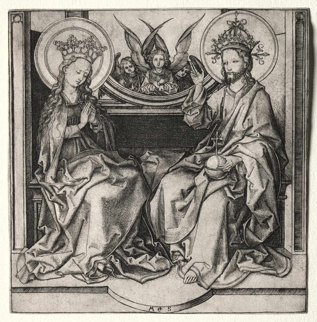Az Atyaisten és a Szűzanya trónol Angyalok részvételével, c. 1480-90. alkotó: Martin Schongauer