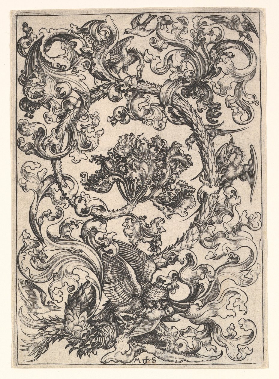 Dísz bagollyal, akit a madarak csúfoltak, kb. 1435-1491. alkotó: Martin Schongauer