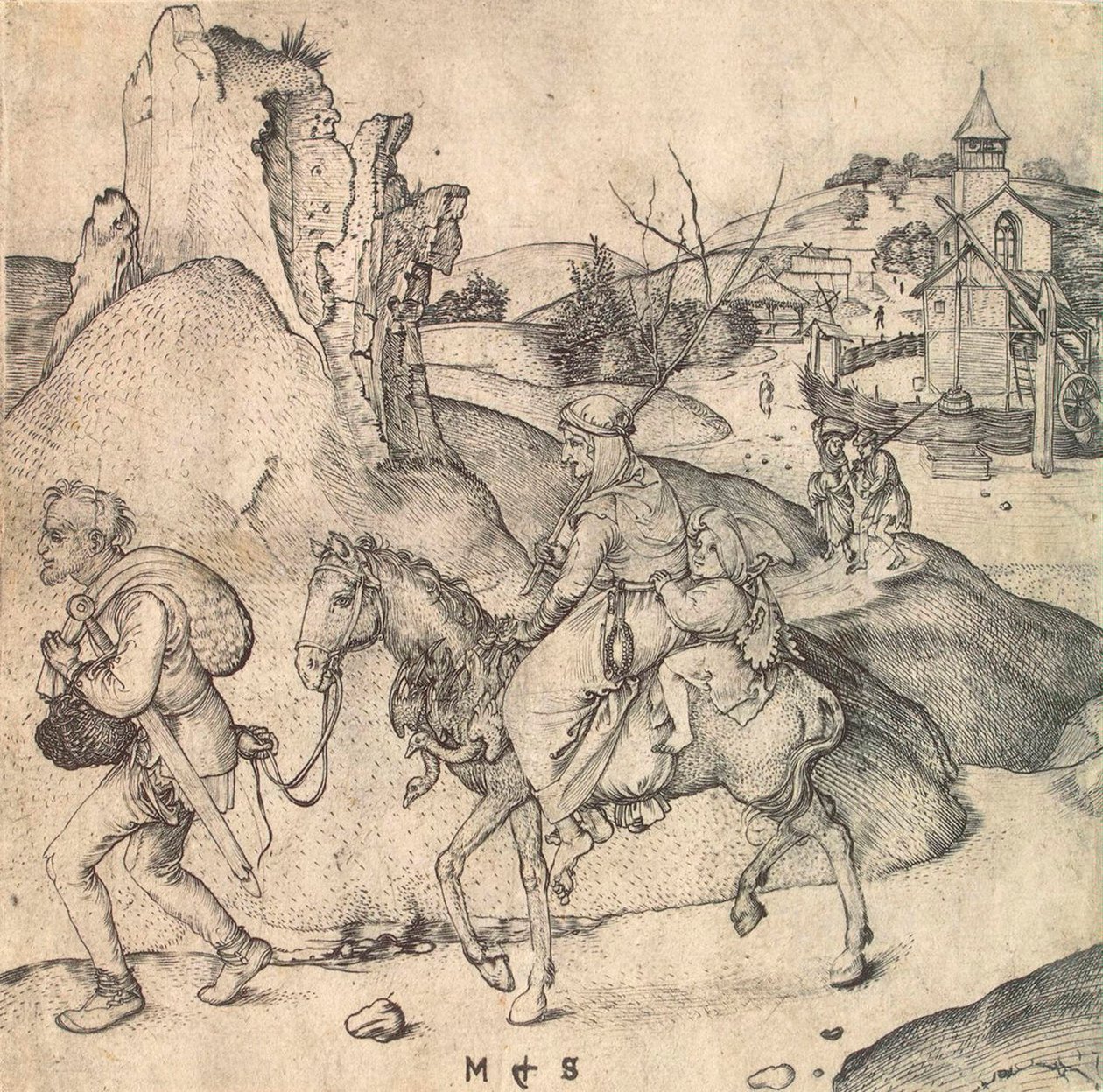 Piacra menő parasztcsalád, 1473 és 1475 között. alkotó: Martin Schongauer