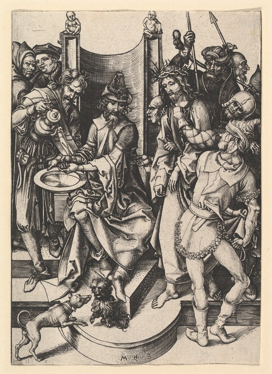 Pilátus kezet mos, kb. 1435-1491. alkotó: Martin Schongauer