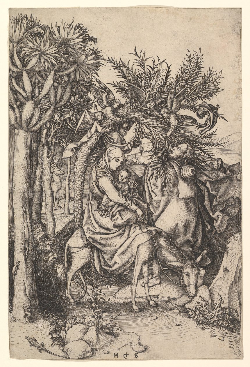 Pihenjen az egyiptomi repülésen, kb. 1435-1491. alkotó: Martin Schongauer
