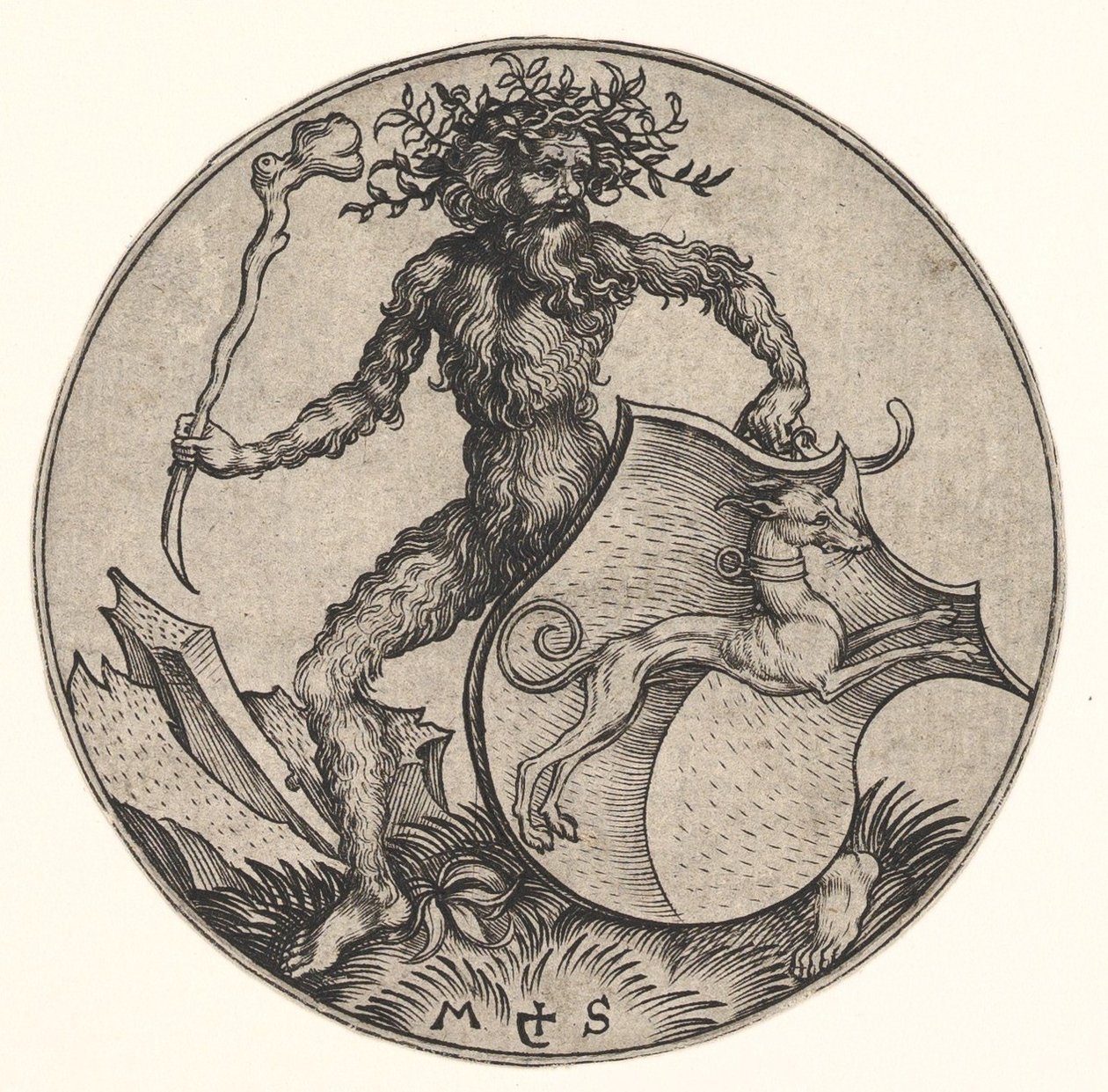 Pajzs agárral, amelyet Wild Man tart, kb. 1435-1491. alkotó: Martin Schongauer