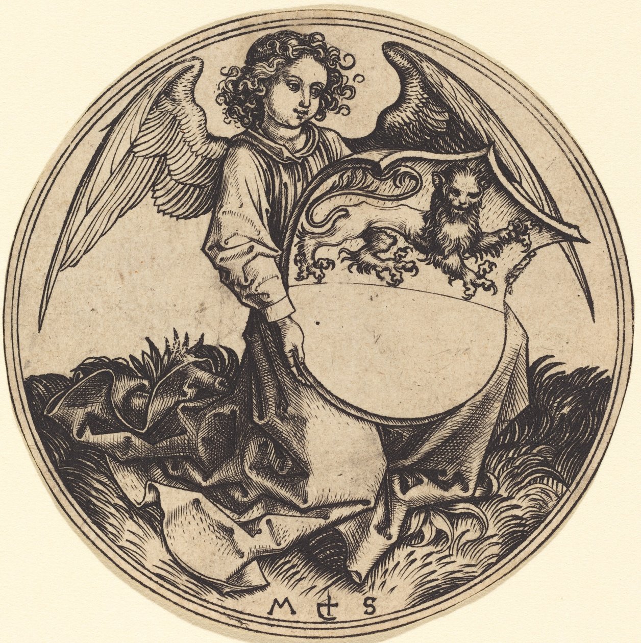 Pajzs oroszlánnal, Angel kezében alkotó: Martin Schongauer