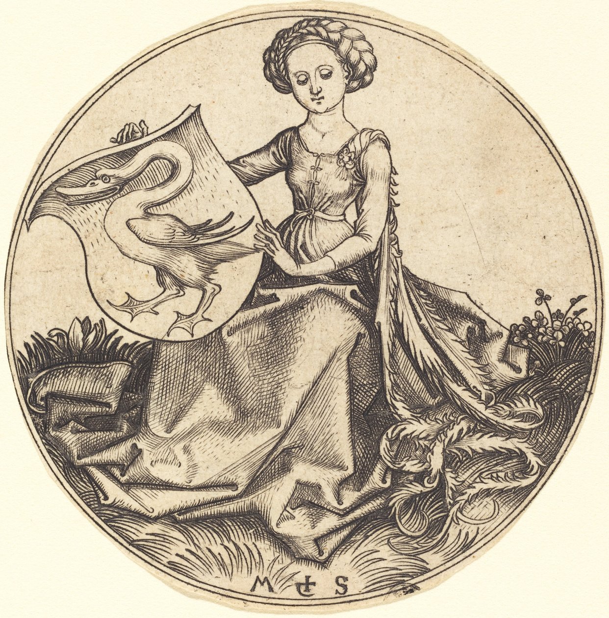 Pajzs Hattyúval, Nő tartja alkotó: Martin Schongauer