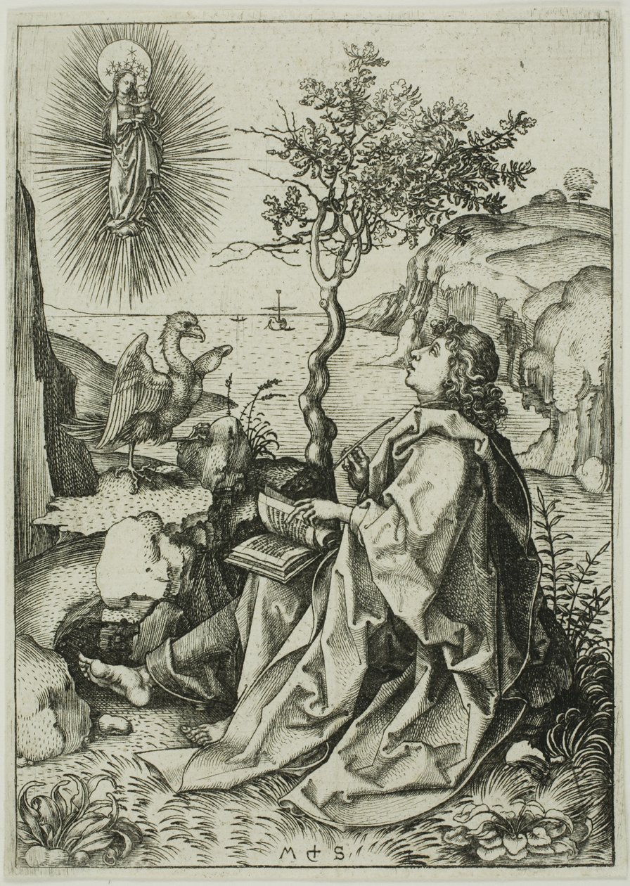 Szent János evangélista Patmoszon alkotó: Martin Schongauer