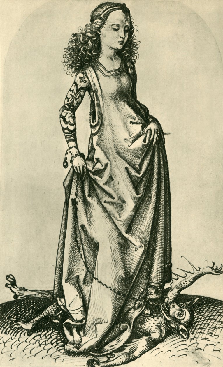 Szent Margit démont tapos, 15. század közepe, vége, 1943. alkotó: Martin Schongauer