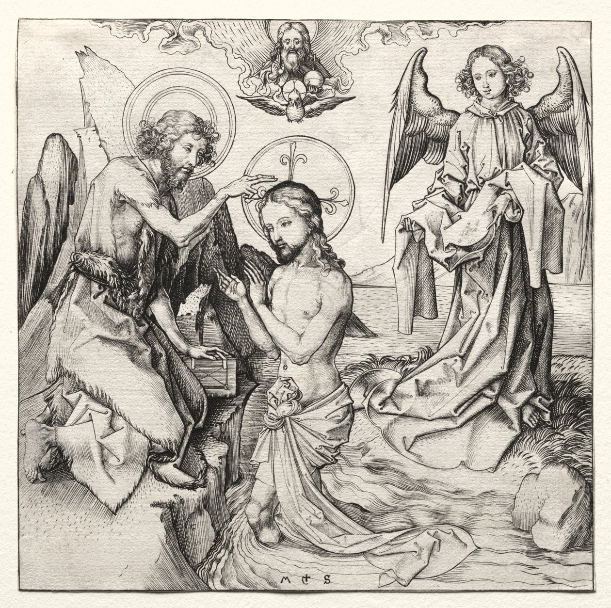 Krisztus megkeresztelkedése a Jordánban, c. 1480-90. alkotó: Martin Schongauer
