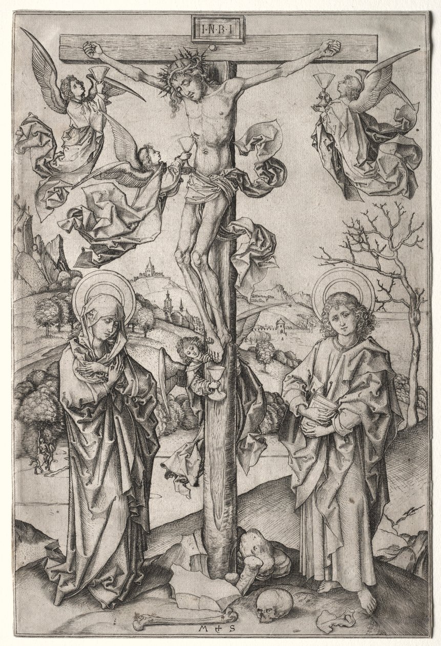 A keresztre feszítés négy angyallal. alkotó: Martin Schongauer