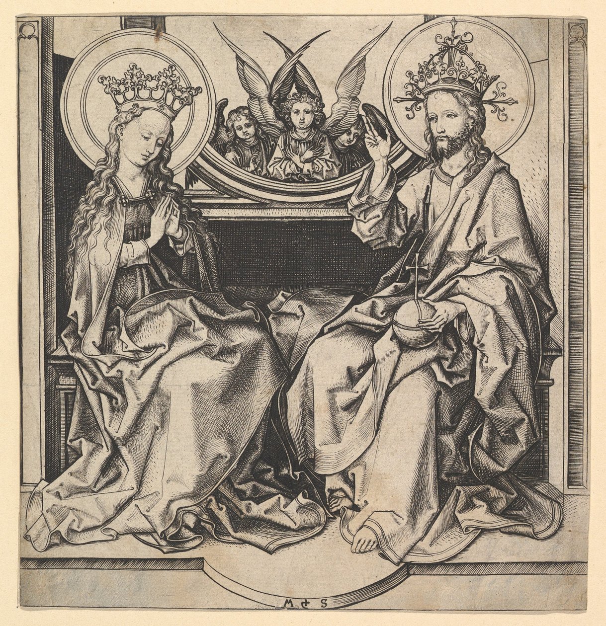 A Szűz trónra emelése, kb. 1435-1491. alkotó: Martin Schongauer
