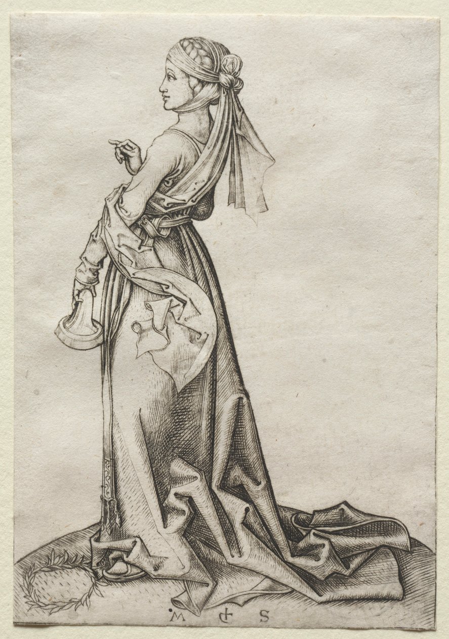 Az első a bolond szüzek közül. alkotó: Martin Schongauer