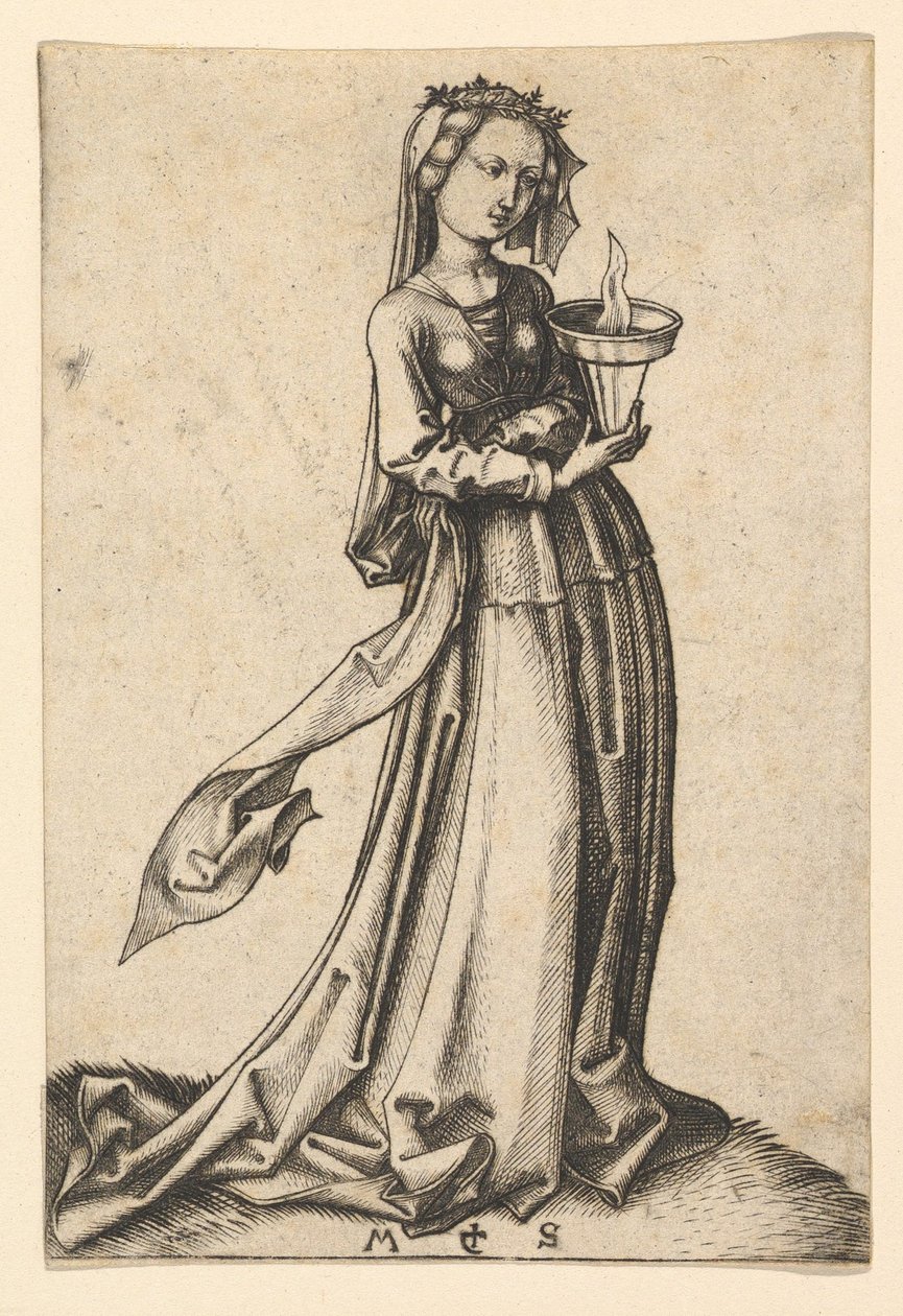 A negyedik bölcs szűz, a Bölcs és bolond szüzek című sorozatból, kb. 1435-1491. alkotó: Martin Schongauer
