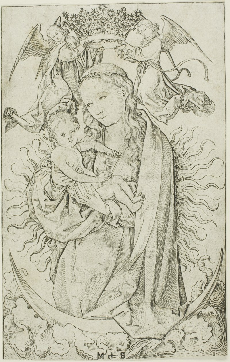 A Madonna a félholdon két angyal által megkoronázva alkotó: Martin Schongauer
