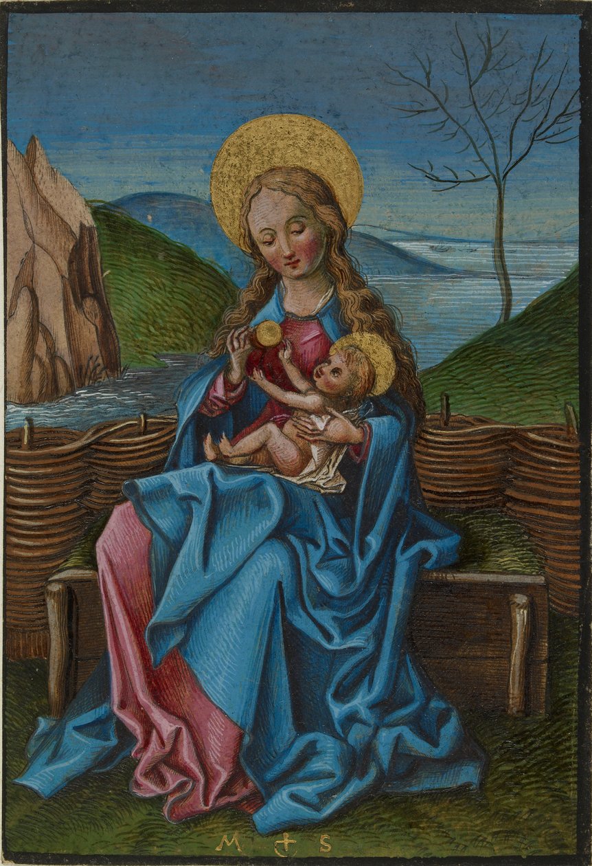 Szűz és gyermek egy füves padon, 15. század vége alkotó: Martin Schongauer