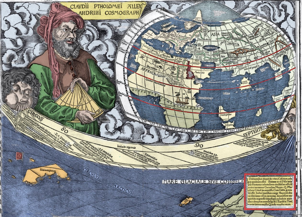 Ptolemeus (Claudius Ptolemaeus 90-168) - Claudius Ptolemaiosz "" Waldseemuller térképen vagy Univerzális Kozmográfia - (Univerzális Kozmográfia) - Waldseemuller Planisphere - 1507 - alkotó: Martin Waldseemuller