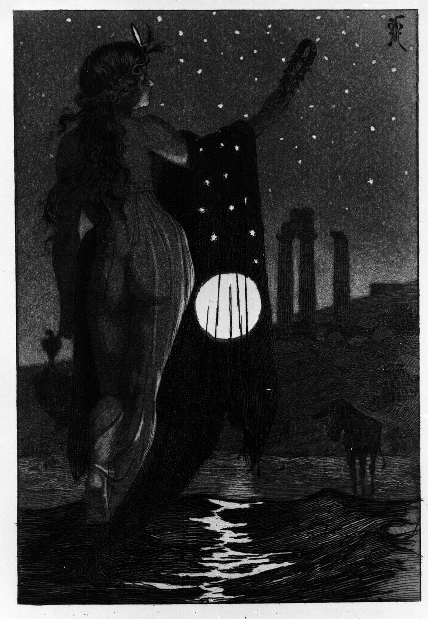 Photis véletlenül Luciust szamárrá alakította Les Metamorphoses (Aranyszamár vagy Asinus aureus), Apulee (Lucius Apuleius) (125-180 körül) regénye a 2. században. Martin Van Maele vízrézkarata alkotó: Martin van Maele