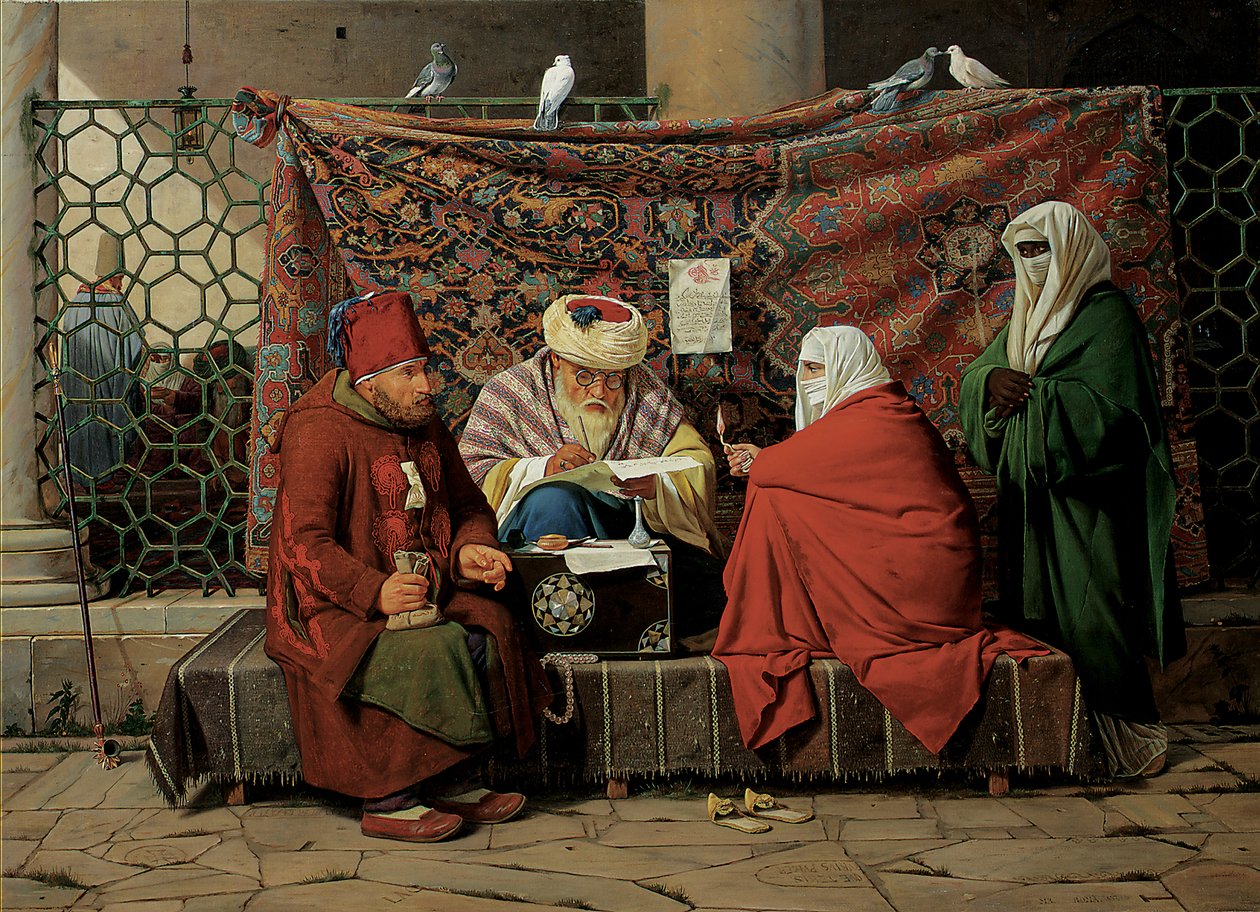 Egy török közjegyző házassági szerződést köt a Kilic Ali pasa mecset előtt, Tophane, Cinstantinápoly, 1837 alkotó: Martinus Rorbye