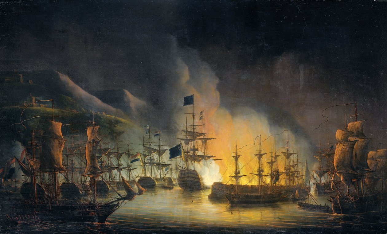 Algír bombázása (1816. augusztus 26-27.) alkotó: Martinus Schouman (signed by artist)