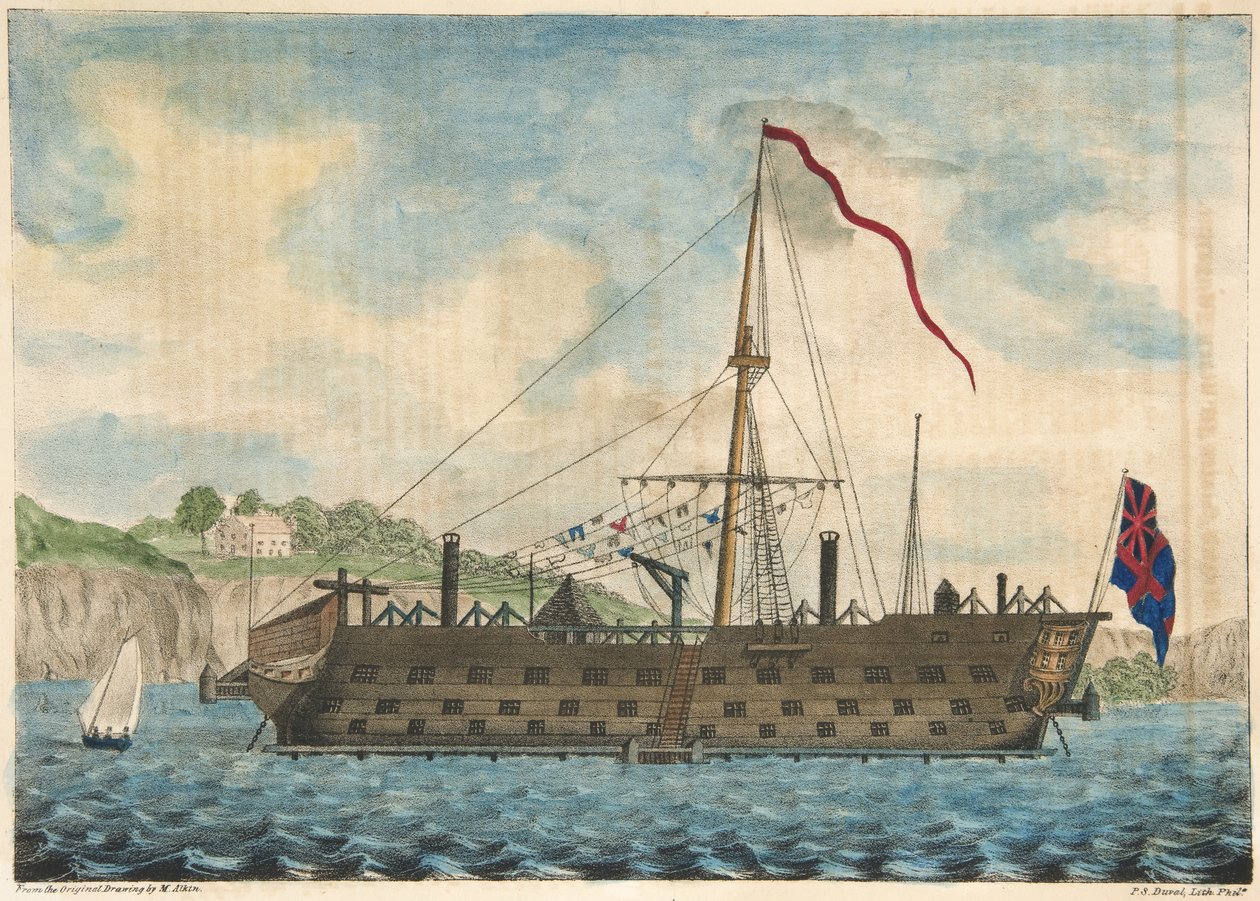 A Saratoga börtönhajó Dartmouth mellett, kocsma. 1840 (kézzel színezett metszet) alkotó: Martyn after Alken