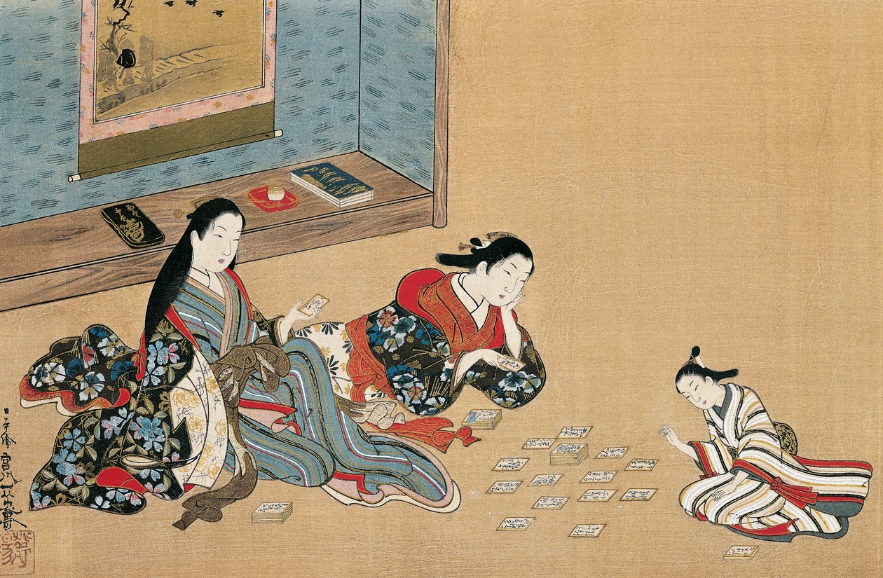 Nők kártyáznak, Maruyama Okyo (1733-1765), selyemfestmény ukiyo-e stílusban, Japán alkotó: Maruyama Okyo