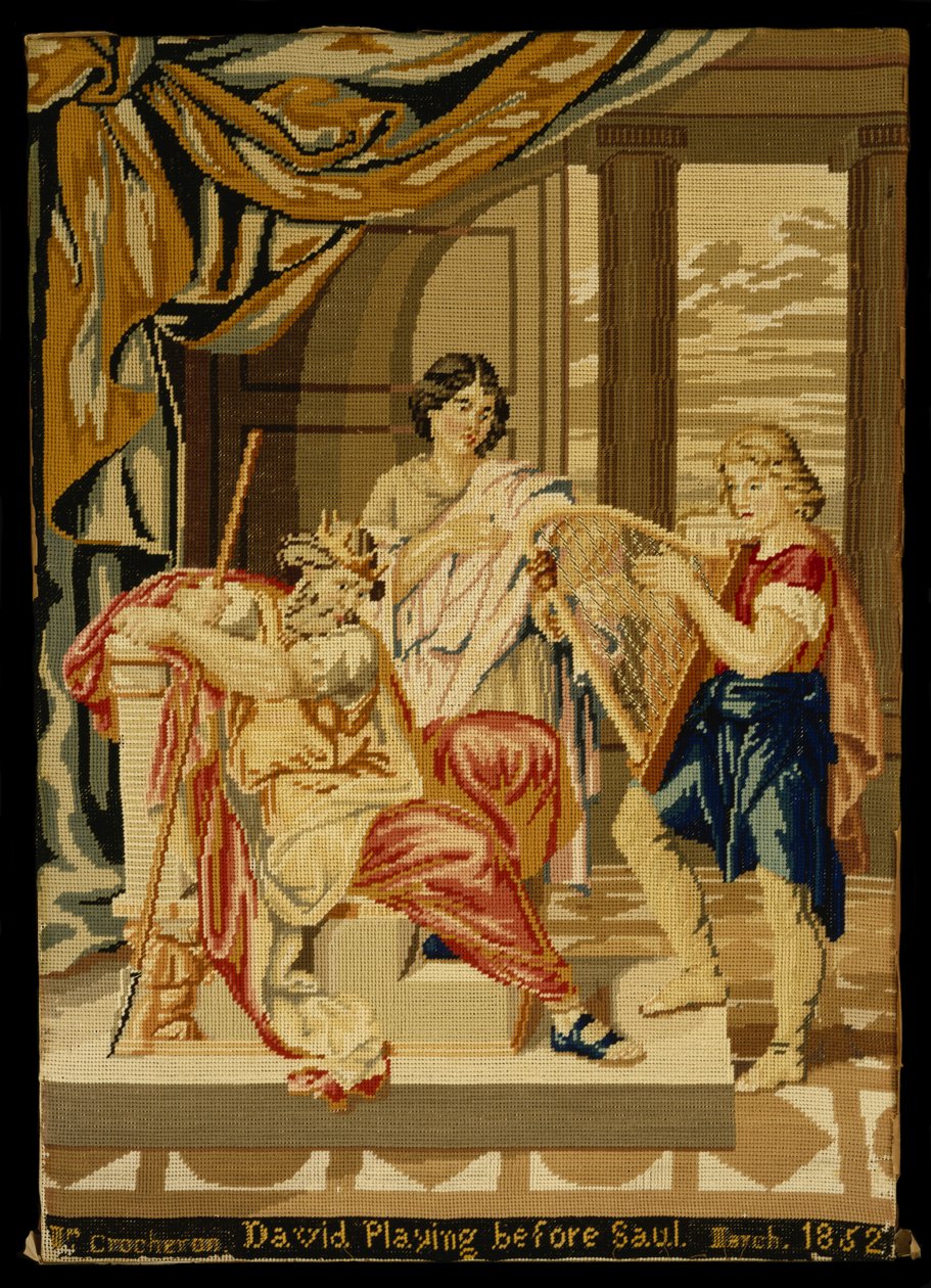 David játszik Saul előtt, 1852 (vászon és gyapjú) alkotó: Mary Ann 1812 1888 Crocheron