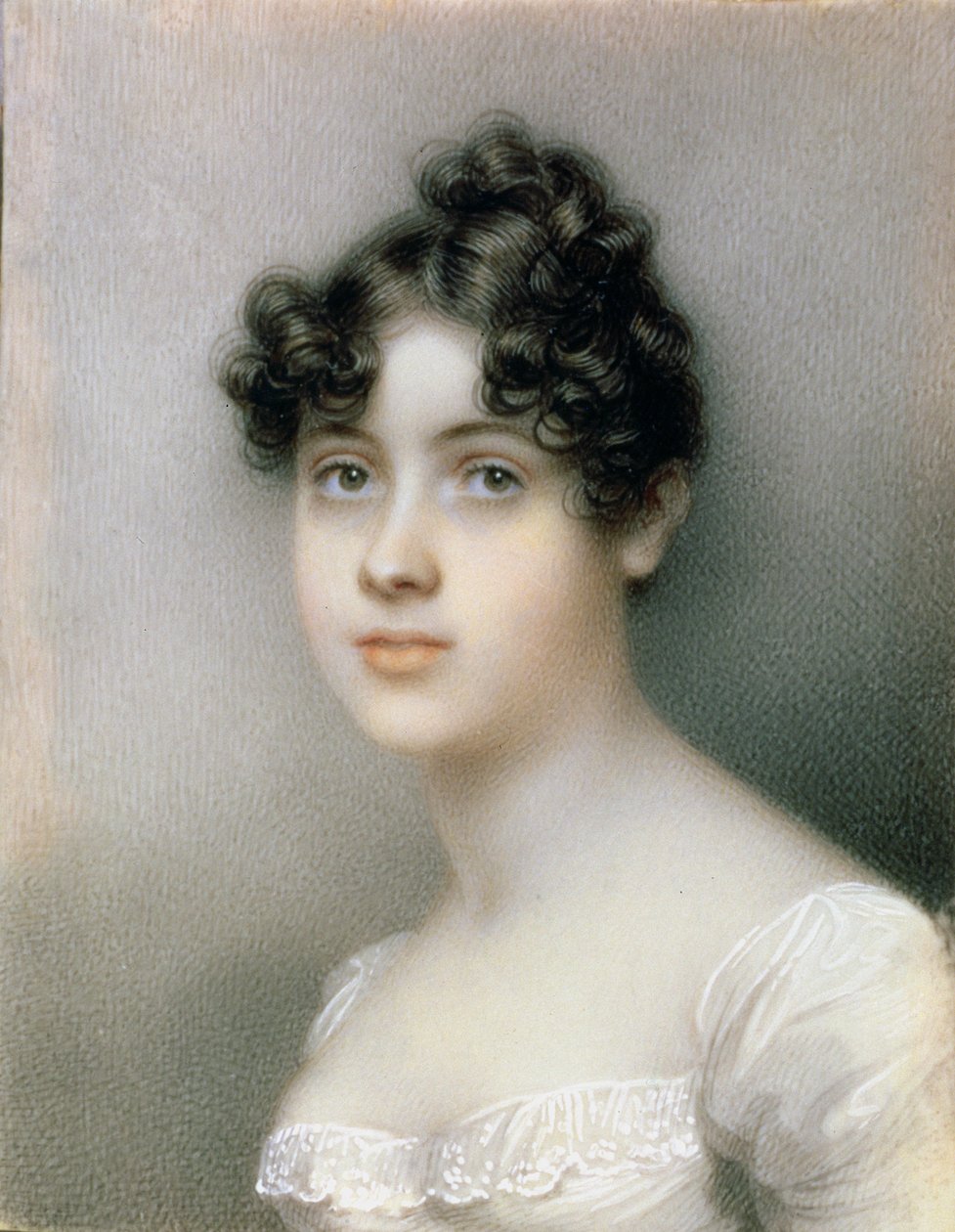 Fehér ruhás lány portré miniatűrje, 1815 körül alkotó: Mary Ann Knight