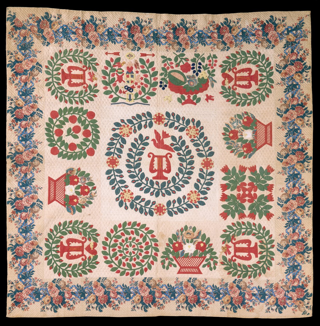 Odd Fellows Applique Album paplan, 1850 körül (pamut és selyem) alkotó: Mary Ann McCue