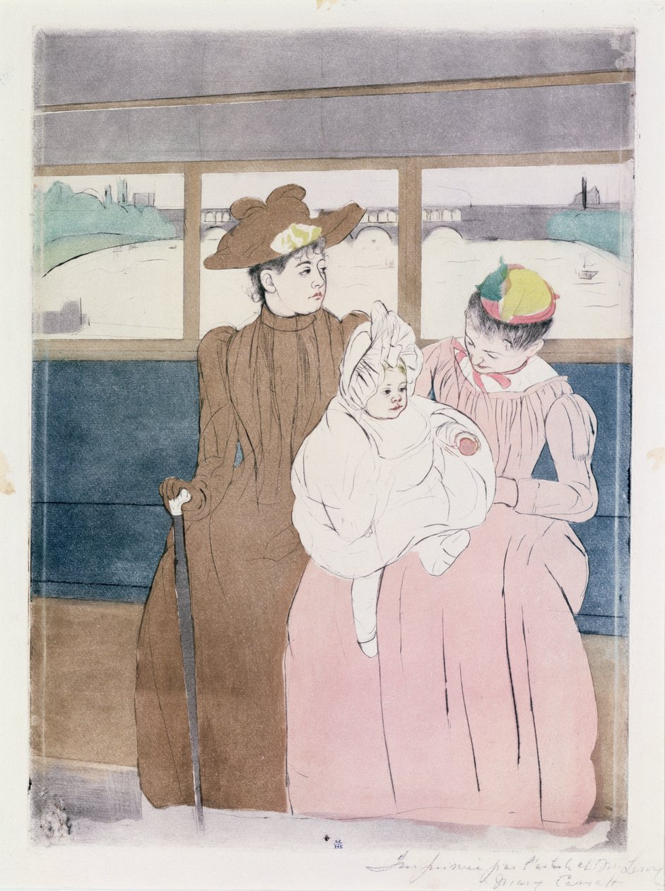 Az Omnibuszban (A villamos) 1891 (száraztű és lágy alapozású metszet) alkotó: Mary Cassatt