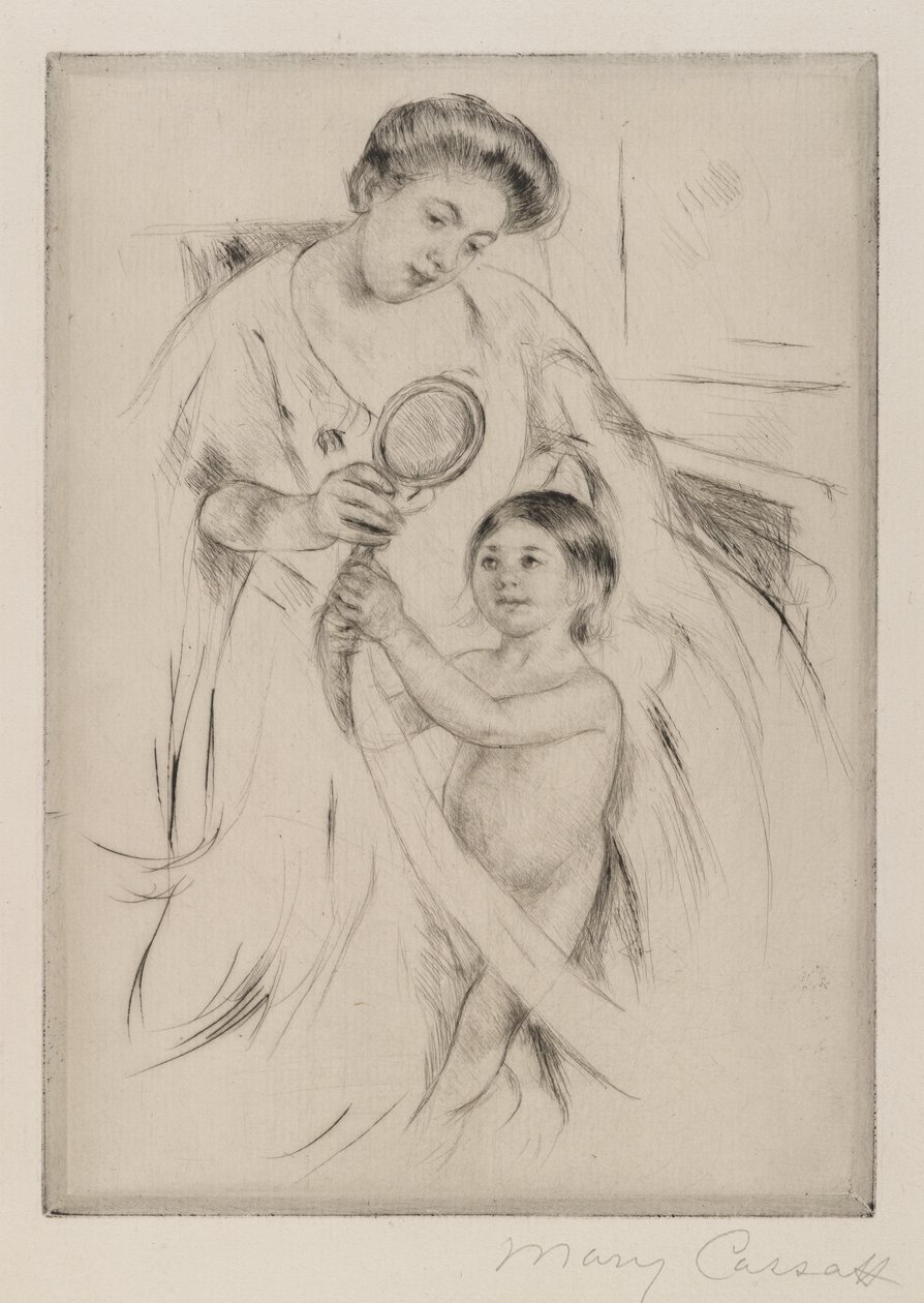 La Glace a Main, 1905 körül (szárazpont, krémszínű fektetett papíron) alkotó: Mary Cassatt