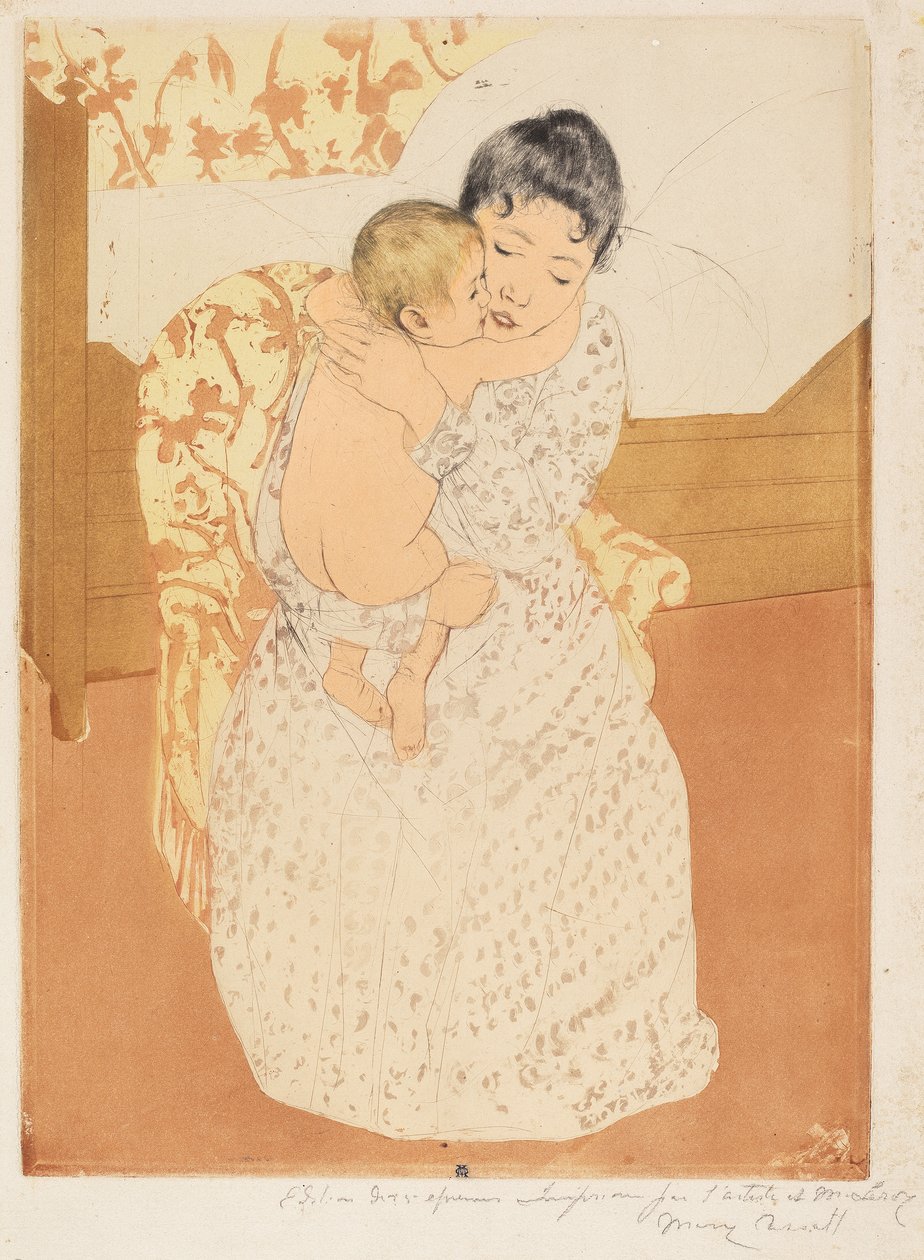 Anyai simogatás, 1890-1 (színes száraztű és akvatinta krémszínű hordozott papírra) alkotó: Mary Cassatt