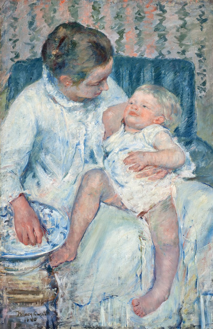 Anya mosni készül álmos gyermekét alkotó: Mary Cassatt